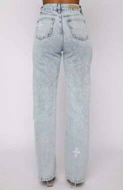 Escape Reality High Rise Straight Leg Jeans Washed Blue Print -RD Style Shop 04.11.21 014