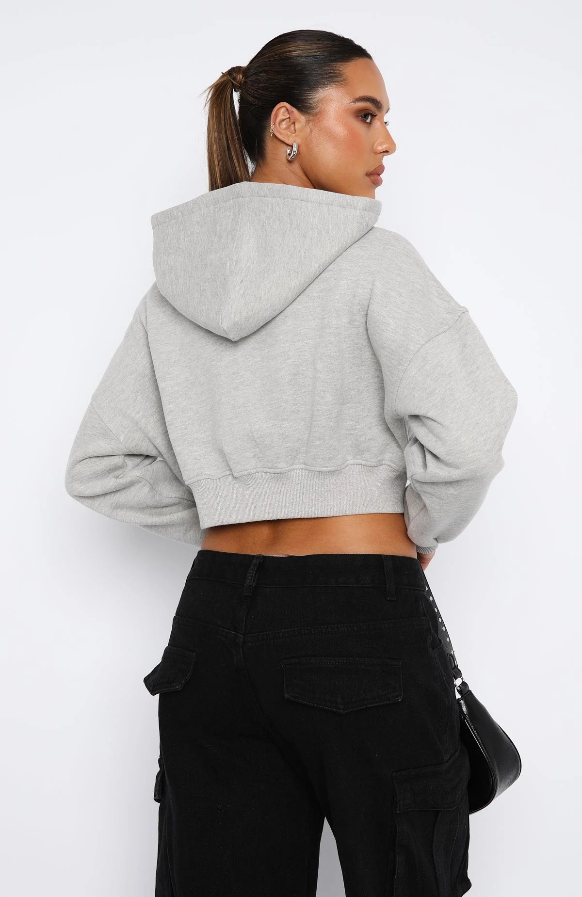 She's Effortless Cropped Hoodie Grey Marle 6 She's Effortless Cropped Hoodie Grey Marle - Image 4