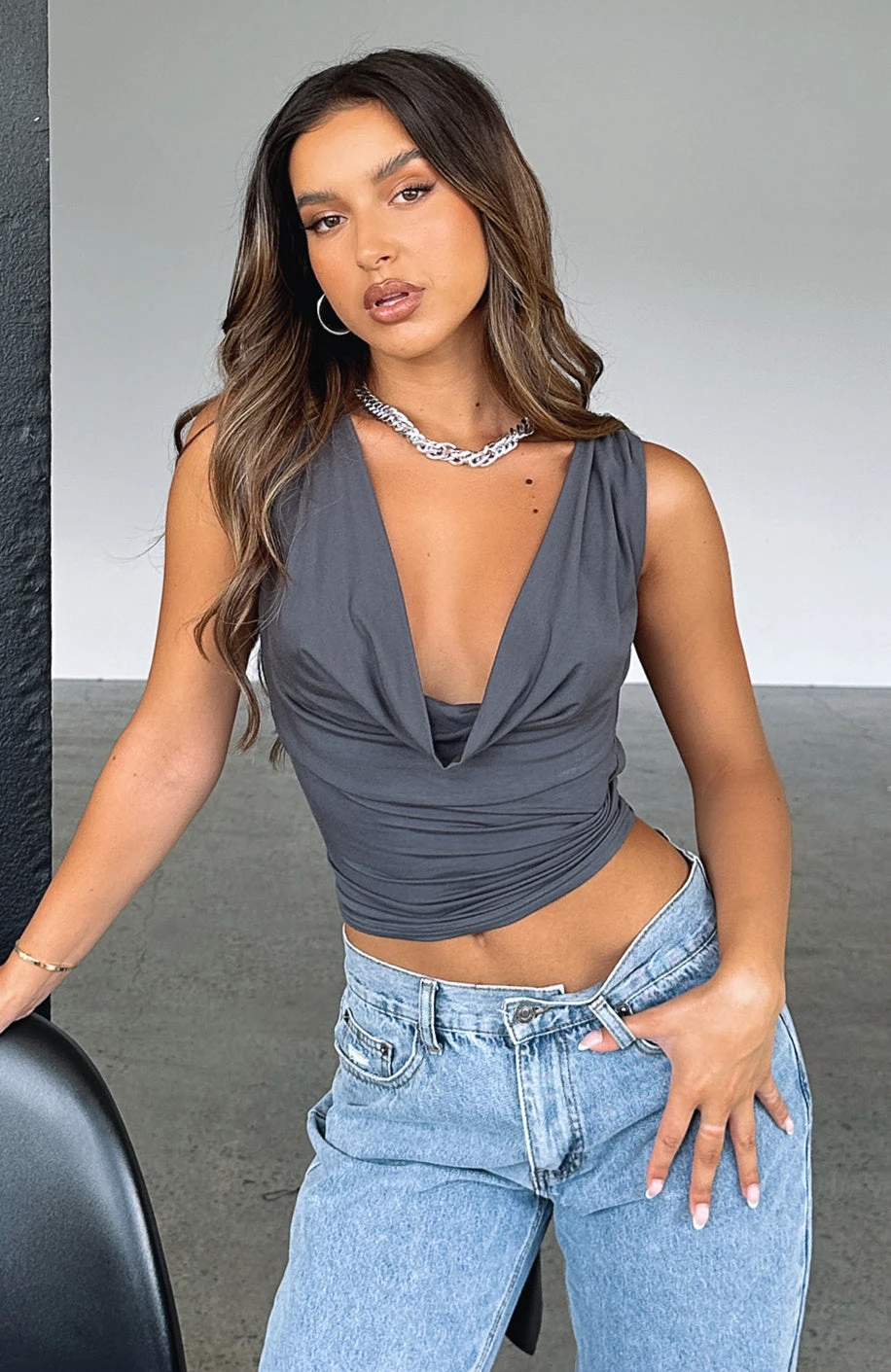 All Me Tie Back Top Charcoal 3 All Me Tie Back Top Charcoal