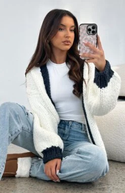 RD Style Shop 48 A Little Too Much Knit Cardigan Cream + Navy