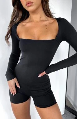 Bring The Vibes Long Sleeve Playsuit Black -RD Style Shop BRING THE VIBES LS PLAYSUIT 30.05.23 09
