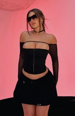 He's Blocked Long Sleeved Bustier Black