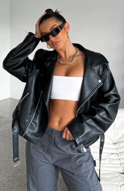 Seal The Deal PU Biker Jacket Black -RD Style Shop SEAL THE DEAL PU BIKER JACKET 230822 03