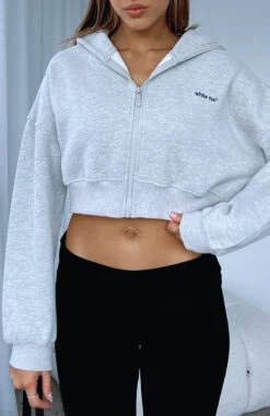 She's Effortless Cropped Hoodie Grey Marle