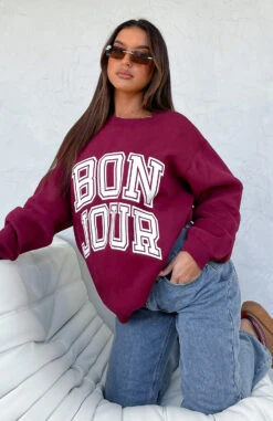 Take Me To Paris Oversized Sweater Wine